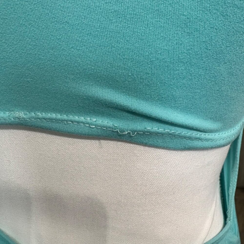 Popular 21 Turquoise Festival Cutout Back Ruched Y2k Bodycon Midi Dress Size M - Picture 9 of 11